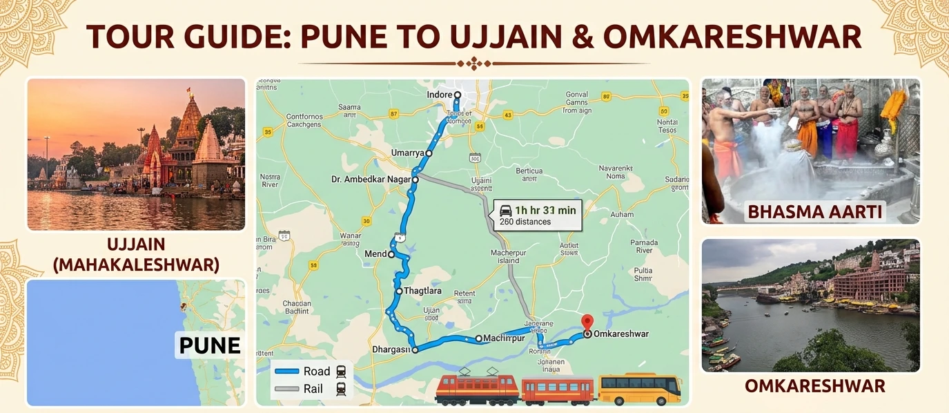 Ujjain Mahakaleshwar and Omkareshwar Jyotirlinga temples tour from Pune